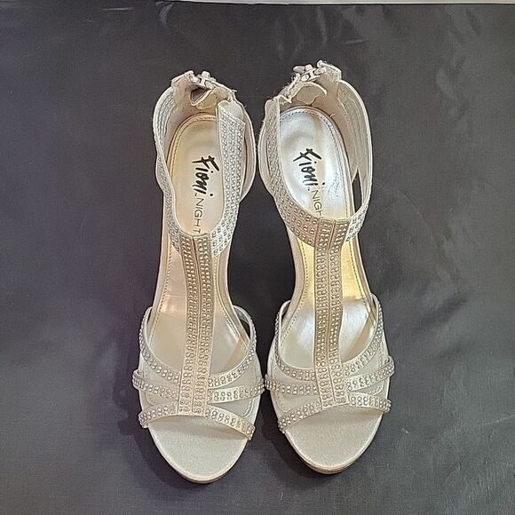 FIONI NIGHT WOMEN"S SATIN STILETTOS HEEL PEEP TOE PLASFORM  RHINESTONES SANDAL - Picture 5 of 16